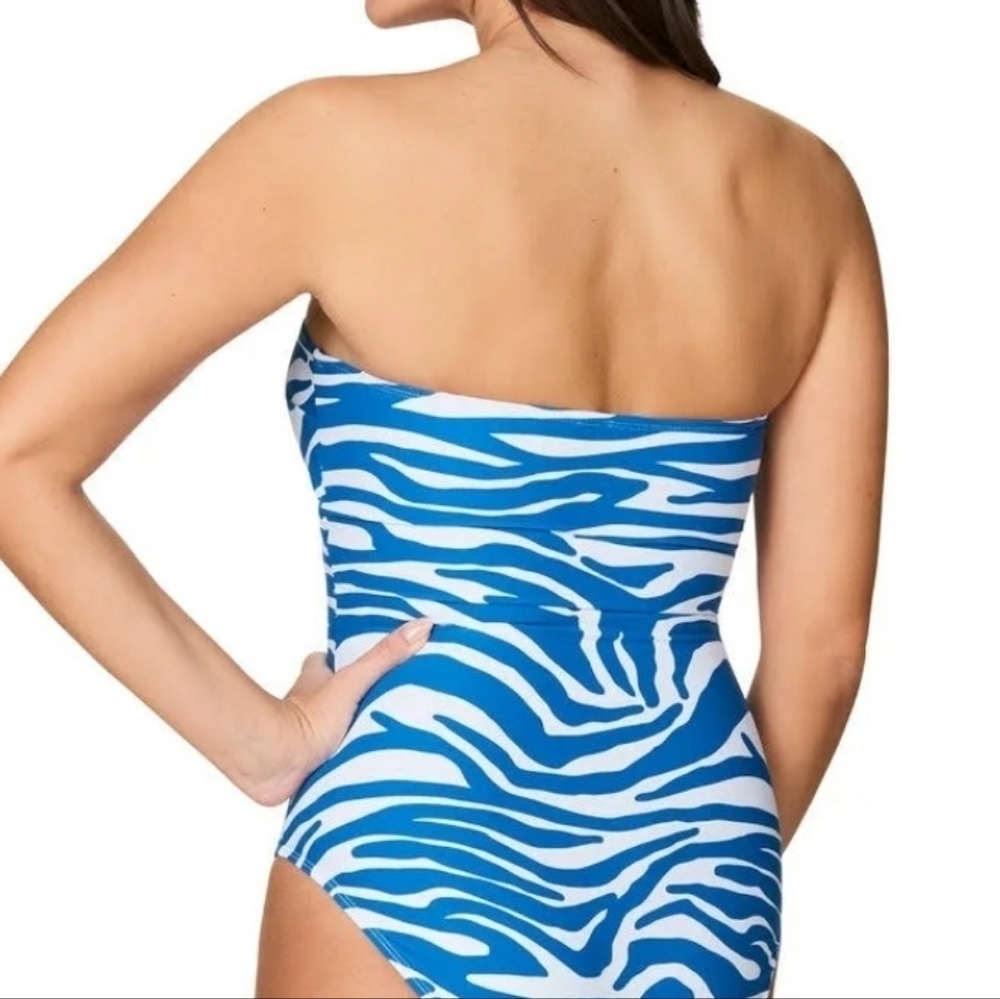 Nip Tuck Nautical Skin Luka Bandeau One Piece Swimsuit Blue Zebra Print Size 6 - Picture 5 of 6